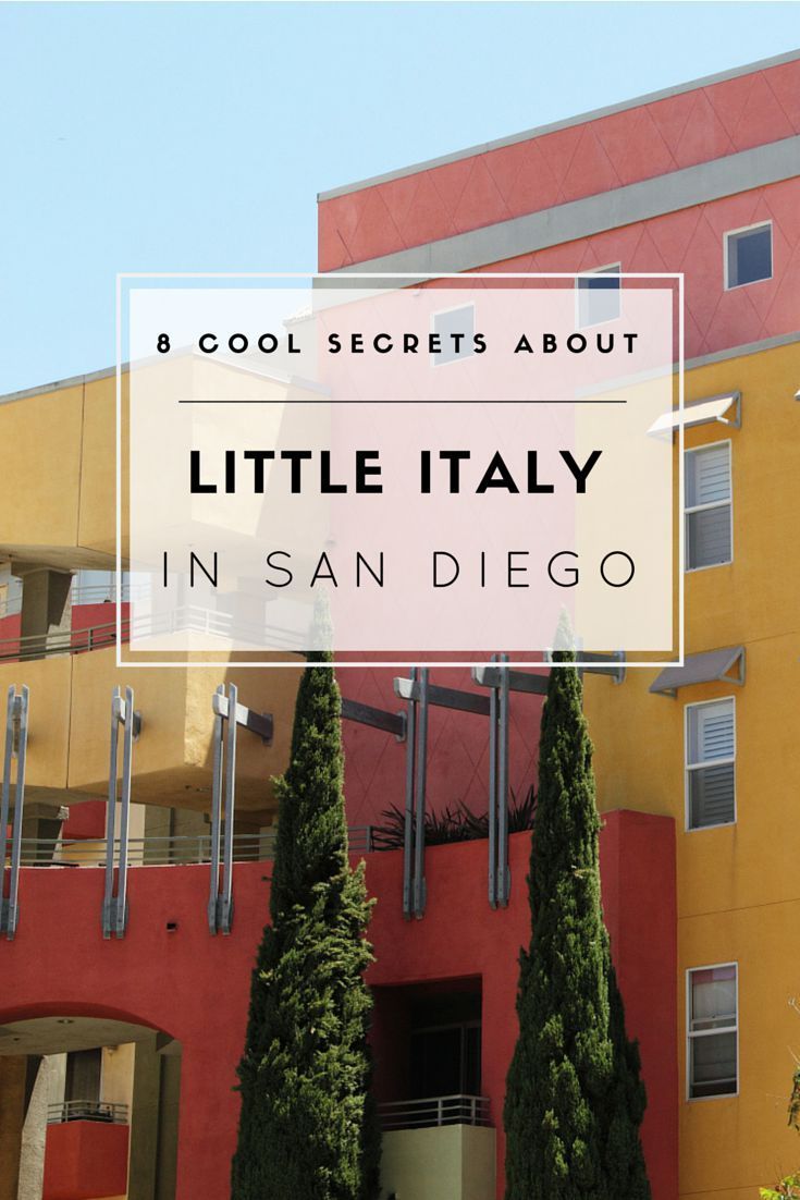 an apartment building with trees in front and the words, 8 cool secrets about little italy in san diego