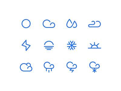 the weather symbols are drawn in blue ink on a white background, including clouds and raindrops