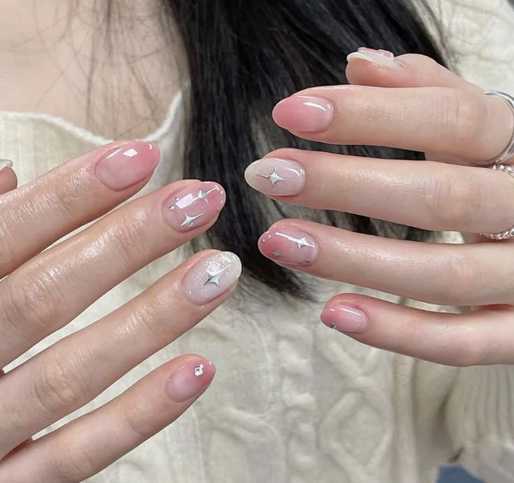 Japanese Jelly Nails Short, Short Xiaohongshu Nails, Japanese Natural Nails, Douyin Summer Nails, Saranghoes Nails, Short Asian Nails, Almond Nails Korean, Short Douyin Nail, Short Pink Nails Ideas