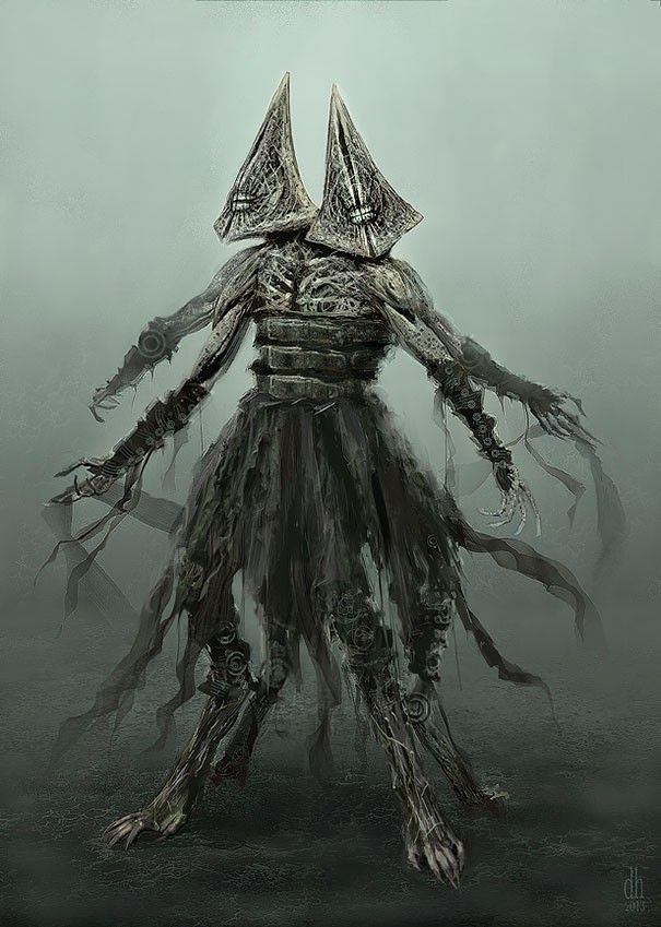 an image of a creepy creature with long legs and large head, standing in the fog