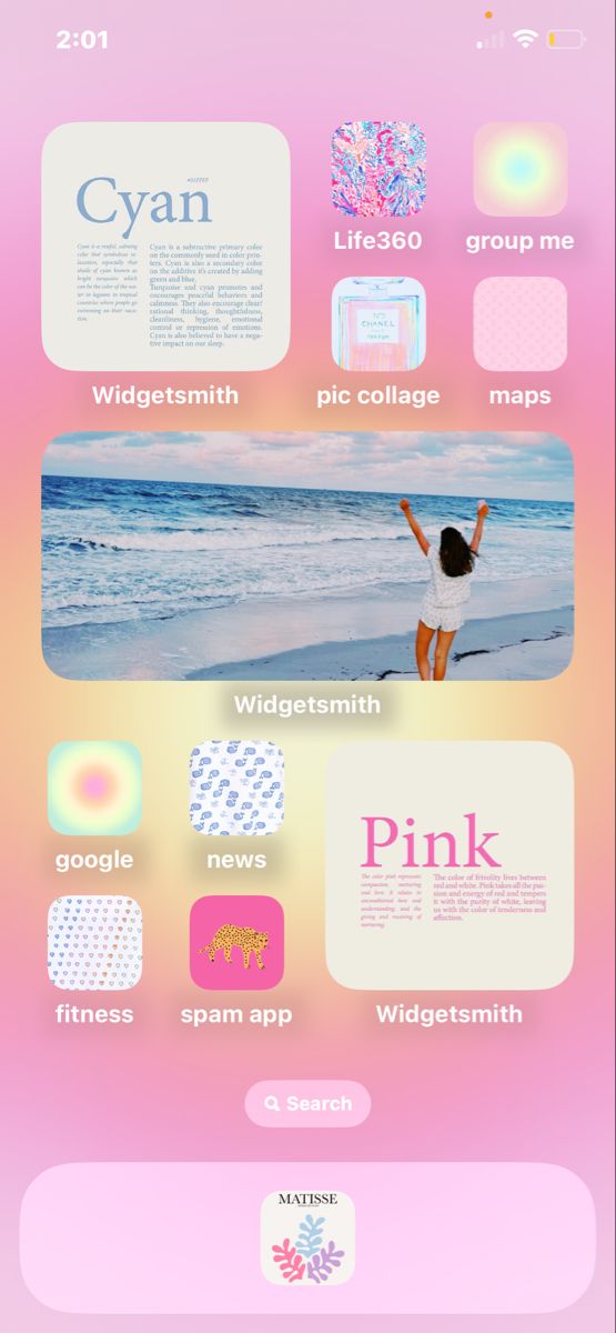 an iphone screen with different images and text on the bottom right corner, including pink