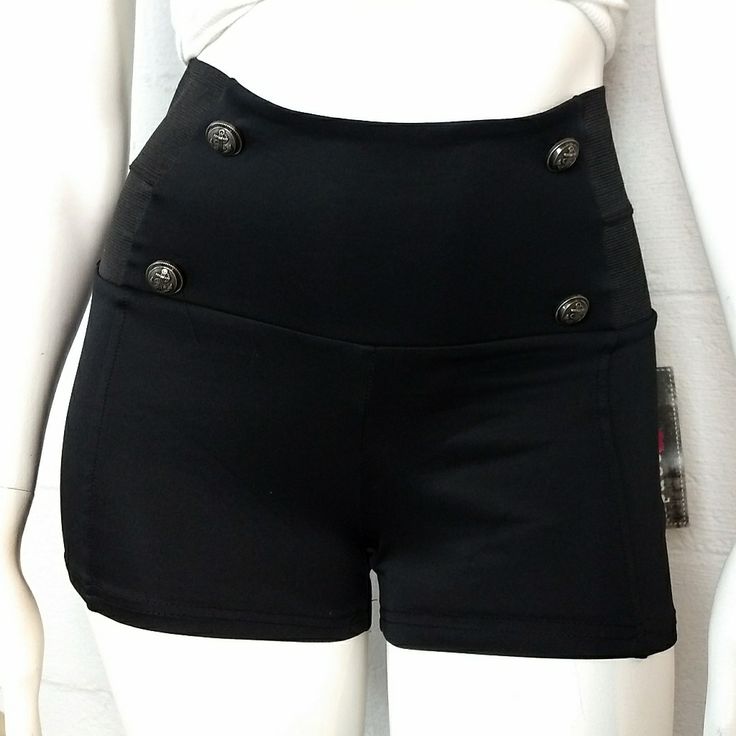 Costume, Club, Festival, Etc. Black With Anchor Buttons High Waisted 95% Polyester, 5% Spandex New With Tags High Waist Black Bottoms With Built-in Shorts, Fitted Black Bottoms With Built-in Shorts, Black High Stretch Pants With Built-in Shorts, Fitted Elastane Shorts For Night Out, High Waist Elastic Black Shorts, Black High Waist Elastic Shorts, Black High Stretch Bottoms With Wide Waistband, High Waist Fitted Pants With Built-in Shorts, Fitted High-waist Pants With Built-in Shorts