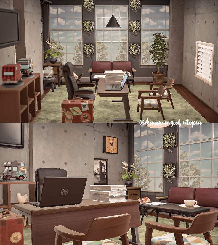 Animal crossing new horizons office interior Animal Crossing Office Room, Acnh Home Office Ideas, Acnh Hhp Office, Acnh Doctor Office, Animal Crossing Office Ideas, Acnh Office Ideas, Happy Home Paradise Interior, Animal Crossing Office, Office Animal Crossing