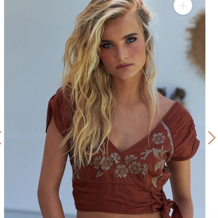 Free People Sahara Embroidered Crop Top - Size: Medium - New Without Tags Fitted Embroidered Top For Summer, Fitted Casual Embroidered Top With Intricate Embroidery, Casual Fitted Embroidered Top With Intricate Embroidery, Fitted Casual Top With Intricate Embroidery, Bohemian Tops With Tonal Embroidery For Summer, Summer Brown Blouse With Floral Embroidery, Embroidered Brown Tops For Spring, Bohemian Brown Tops With Floral Embroidery, Bohemian Brown Top With Floral Embroidery