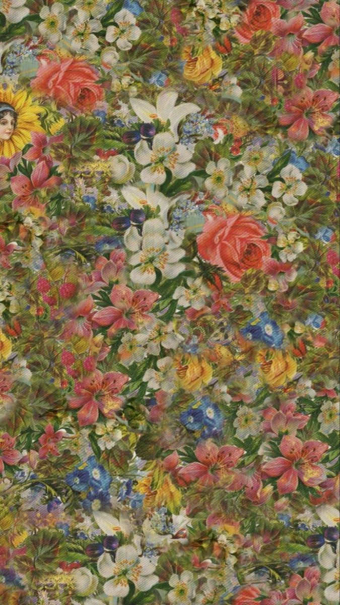 an image of a flowery background with many different flowers and leaves on it's surface