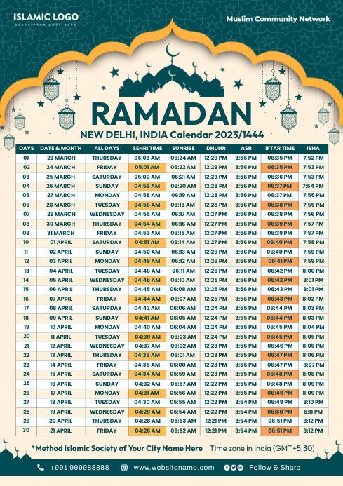 the rama calendar with dates for each month