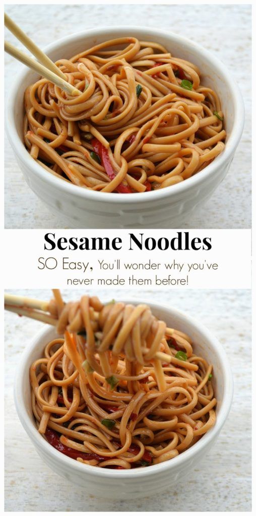 two bowls filled with noodles and vegetables on top of a table next to each other