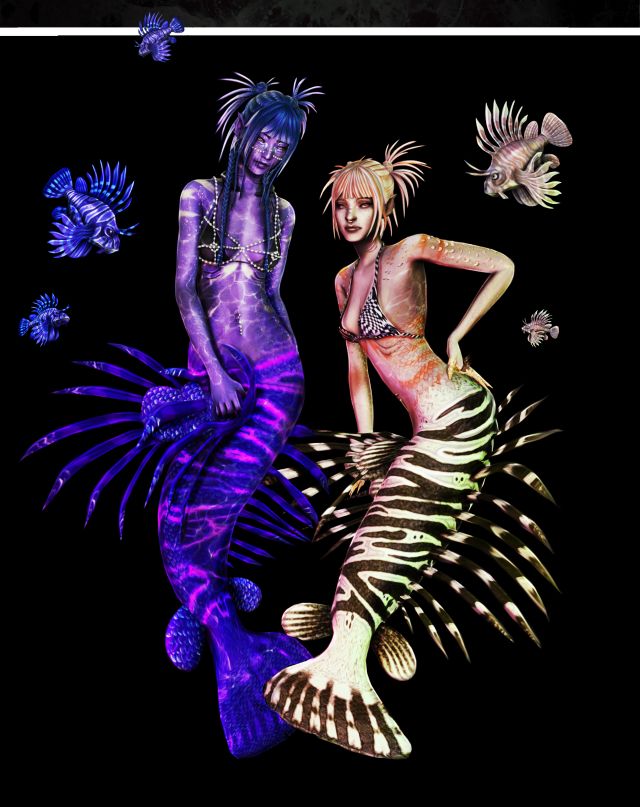 An edited Mountain Lionfish Mermaid, created in The Sims 4 for the Mermay CAS Challenge, including all relevant custom content (CC) links in the lookbook. Lionfish Mermaid, Cas Challenge, Sims 4 Cas Mods, Mermaid Top, Sims 4 House Plans, Pirates Cove, The Sims 4 Packs, Mermaid Drawings, Lion Fish