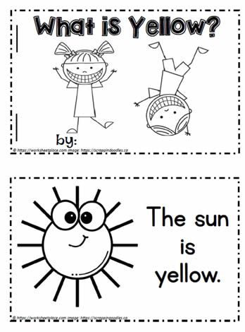 two worksheets with the words what is yellow? and an image of a sun