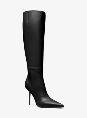 Equally sleek and sophisticated, our new Angelina boots first graced the runway with statement-making appeal for Fall/Winter 2024. Made in Italy from supple leather, this pointed-toe pair is designed in a knee-high silhouette and set on a striking tapered stiletto heel. Emulate the runway look with the season’s favorite knit turtleneck dress. Luxury Knee-high Boots With Sculpted Heel For Work, Luxury Knee-high Boots For Evening, Luxury Evening Knee-high Boots, Chic Calf Leather Knee-high Boots For Party, Evening Calf Leather Knee-high Boots With High Heel, Calf Leather High Heel Knee-high Boots For Evening, Elegant Leather Knee-high Boots For Night Out, Luxury Mid-calf Boots For Evening In Fall, Luxury Evening Mid-calf Boots For Fall