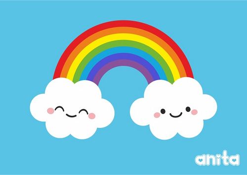 two clouds with rainbows and the word antta on it in front of a blue background