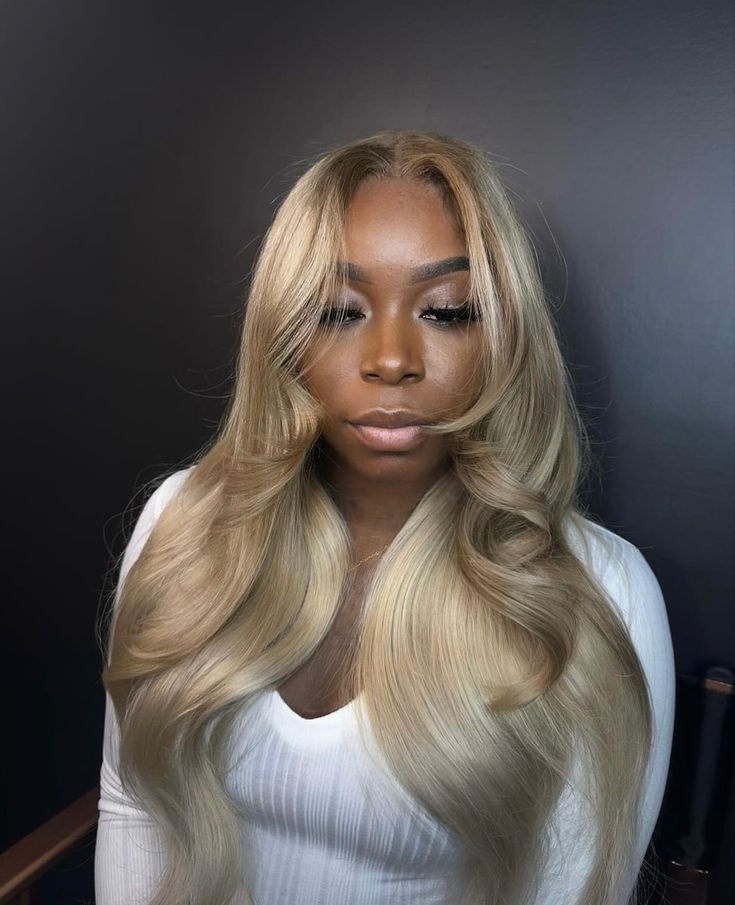 Blonde Hair With Brown Roots, Ash Blonde Wig, Frontal Wig Install, Long Blonde Wig, Frontal Wig Hairstyles, Straight Weave Hairstyles, Wig Install, Ash Blonde Hair, Blonde Hair Looks