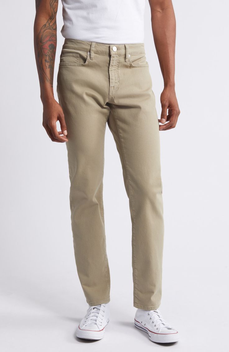 Soft stretch denim refreshes the look and feel of all-occasion jeans cut with a classic mid-rise and modern slim fit that still gives you room to move. 32" inseam; 13" leg opening; 9" front rise; 13" back rise (size 29) Zip fly with button closure Five-pocket style 93% organic cotton, 5% elasterell-p, 2% elastane Dry clean or machine wash, tumble dry Made in the USA of imported fabric Men's Clothing Slim Straight Fit Pants With Five Pockets, Slim Fit Mid-rise Jeans For Business Casual, Business Casual Slim Fit Mid-rise Jeans, Business Casual Mid-rise Slim Fit Jeans, Mid-rise Slim Fit Jeans For Business Casual, Classic Slim Five-pocket Bottoms, Classic Slim Cotton Bottoms, Classic Slim Cotton Pants, Fitted Straight Leg Bottoms For Casual Gatherings