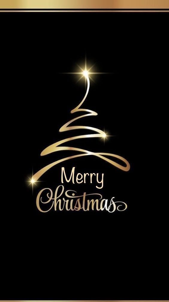 merry christmas tree with gold lettering on black background