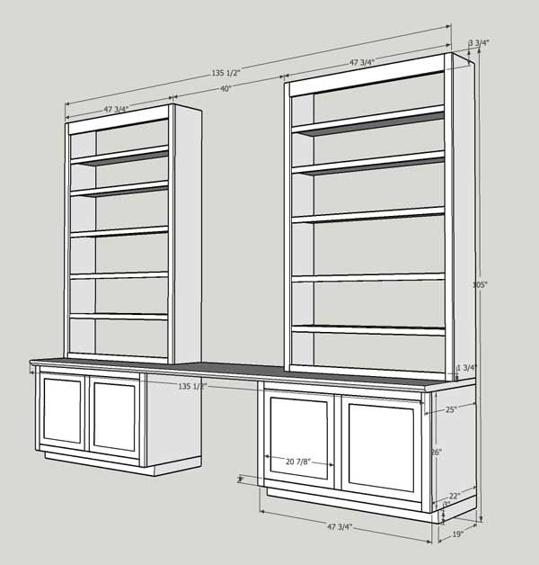 a drawing of an entertainment center with shelves