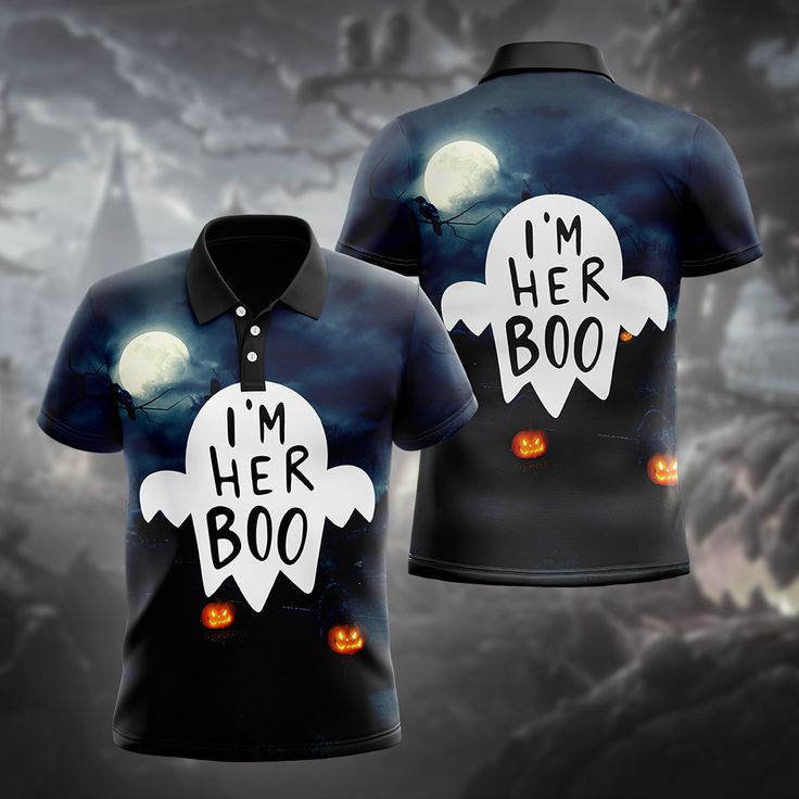 I'm Her Boo Halloween Shirts These shirts are custom-made-to-order and handcrafted to the highest quality standards. Each shirt is constructed from a premium polyester blend that is ultra-soft and incredibly comfortable. Features a specialty high definition heat-dye application that ensures long lasting color vibrancy even after machine washing. Fabric is durable and resistant to wrinkles, shrinking and mildew. Each shirt is custom printed, cut and sewn just for you when you place your order – t Halloween Black Tops With All Over Print, Halloween-themed Black Top With All Over Print, Black Tops With All Over Print For Halloween, Black Halloween Print Tops, Black Shirt With Sublimation Print For Halloween, White Halloween Shirt With Sublimation Print, White Shirt With Halloween Sublimation Print, Casual Halloween Custom Print Sublimation Design, Casual Halloween Sublimation Design With Custom Print