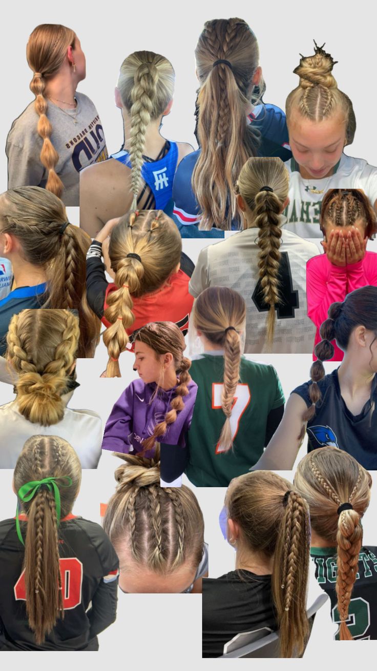 Cute and easy hairstyles for girls sports! #volleyball #softball #soccer #wrestling #lacrosse #basketball #gymnastics #hairstyle #sports #sportshairstyle #easy #cute #preppy #aesethic Sporty Hairstyles Running, Fast And Easy Volleyball Hairstyles, Dig Pink Hairstyles, Cute Soccer Hairstyles For Curly Hair, Easy Gymnastics Competition Hairstyles, Hair Ideas For Basketball Games, Feild Hockey Hair Ideas, Basketball Girls Hairstyles, Wrestling Girls Hairstyles