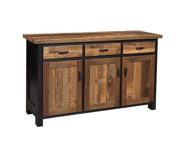 the sideboard is made out of wood and has two doors on each side, one with