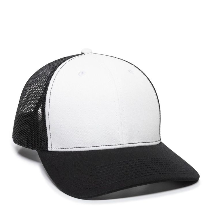 Outdoor Cap Ultimate Trucker Cap - WHITE/BLACK/BLACK - ONE SIZE | Outdoor Cap Ultimate Trucker in White/black/black | Mesh Outdoor Cap, Mesh Hat, Comfort Design, Popular Colors, Fitted Caps, Black Mesh, Wholesale Clothing, Metal Buckles, Moisture Wicking Fabric