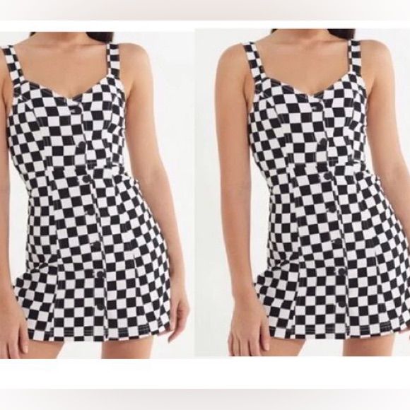 Nwot Urban Outfitters X Bdg Checker Mini Dress Size: Xs Design: Checker Button Closure 98% Cotton & 2% Elastane Jh Fitted Cotton Dress With Button Closure, Fitted Cotton Dresses With Button Closure, Fitted Cotton Dress With Buttons, Fitted Sundress With Button Closure, Trendy Fitted Button-up Dresses, Trendy Fitted Button-up Mini Dress, Trendy Sleeveless Mini Dress With Button Closure, Trendy Fitted Mini Dress With Buttons, Fitted Cotton Mini Dress With Buttons