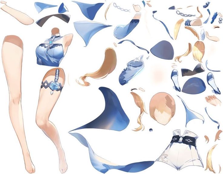 an anime character's body is shown with many different shapes and sizes on it