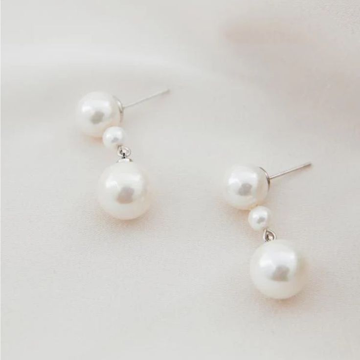 Brand New / Never Worn; Classic Pearl Drop & Silver Earrings By Amelie George. Simple Wedding Earrings Silver, Simple Wedding Earrings, Wedding Earrings Silver, Pearl Wedding Earrings, Silver Earrings Wedding, Bridal Earrings Studs, Pearl Bridal Jewelry, Pearl Earrings Wedding, Pearl Bridal