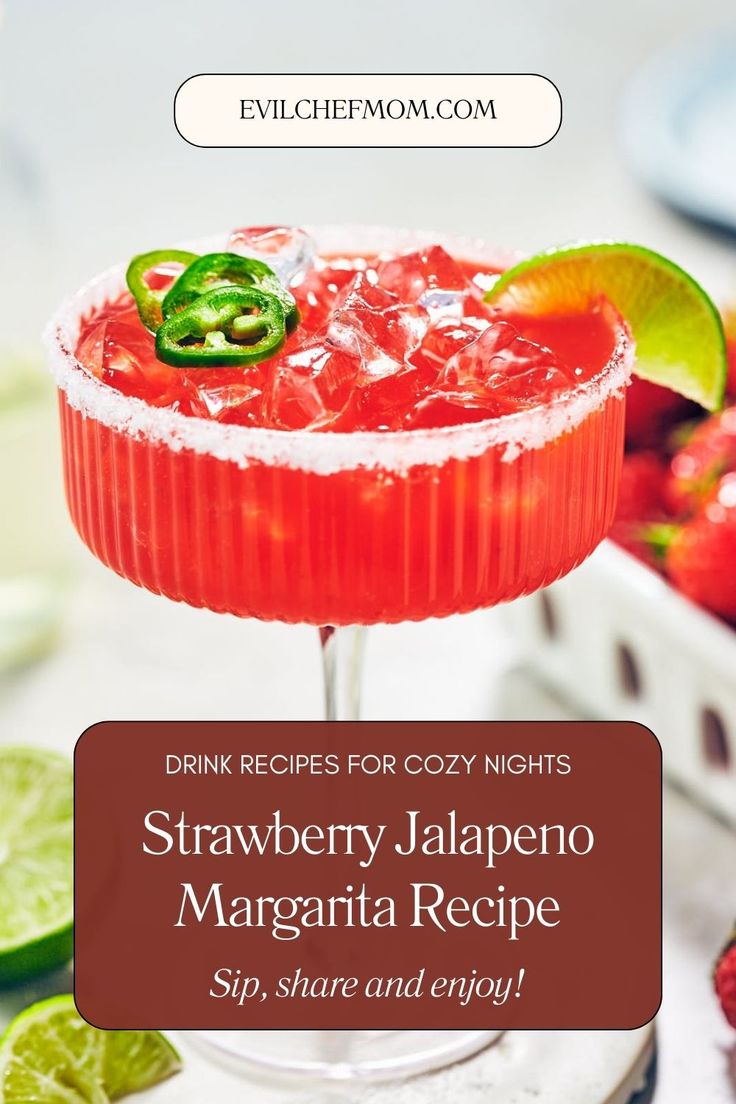 strawberry jalapeno margarita recipe with limes and strawberries on the side