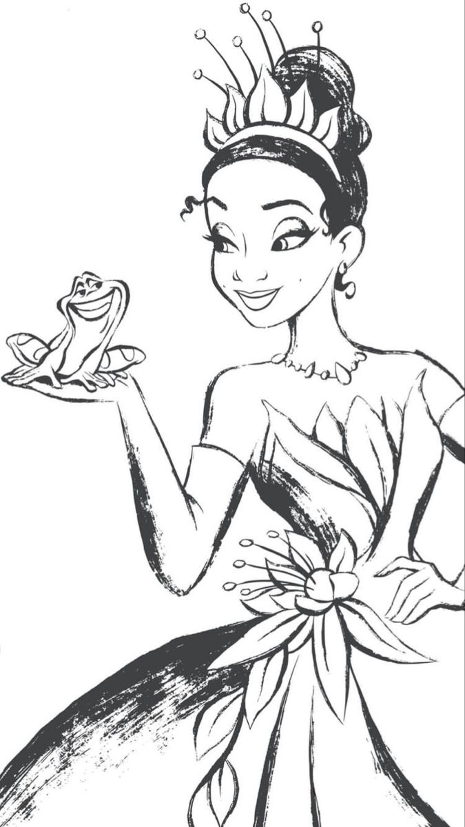 the princess and the frog is holding a frog in her hand, while wearing a tiara