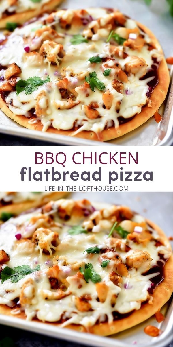 bbq chicken flatbread pizza on a pan