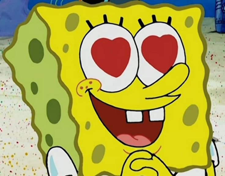 spongebob with big eyes and heart shaped eyes