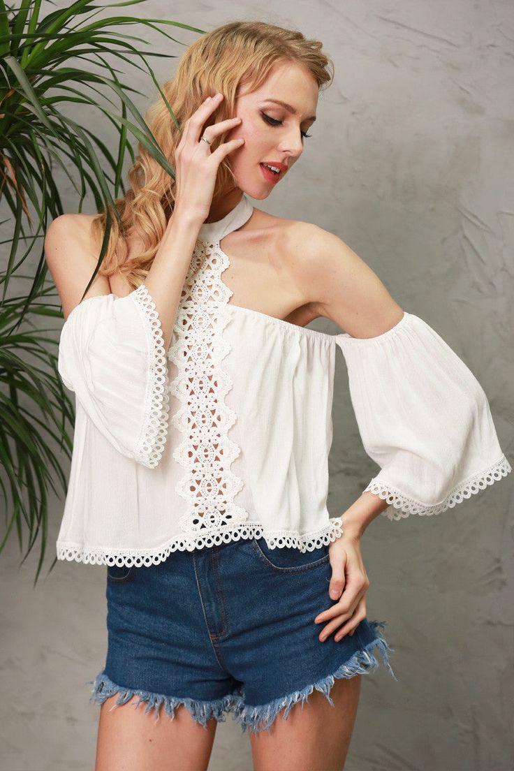 Material: Polyester, CottonSleeve Length: Three QuarterDecoration: LaceSleeve Style: Flare Sleeve Spring Off-shoulder Top For Day Out, Spring Cold Shoulder Tops For Day Out, White Long Sleeve One Shoulder Top For Spring, Bohemian Long Sleeve Off-shoulder Top For Vacation, Off-shoulder White Peasant Top For Spring, White Off-shoulder Peasant Top For Spring, White Off-shoulder Peasant Top For Summer, Cold Shoulder Tops For Spring Brunch, Spring Cold Shoulder Top For Brunch