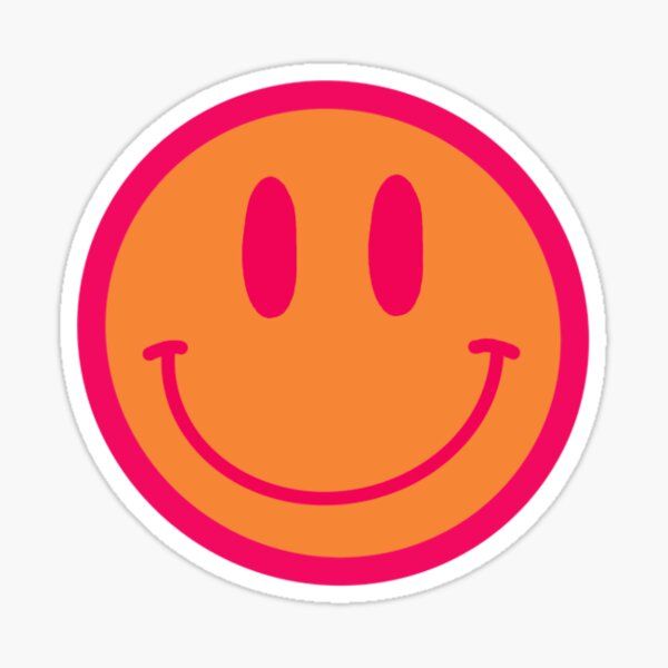 an orange and pink smiley face sticker