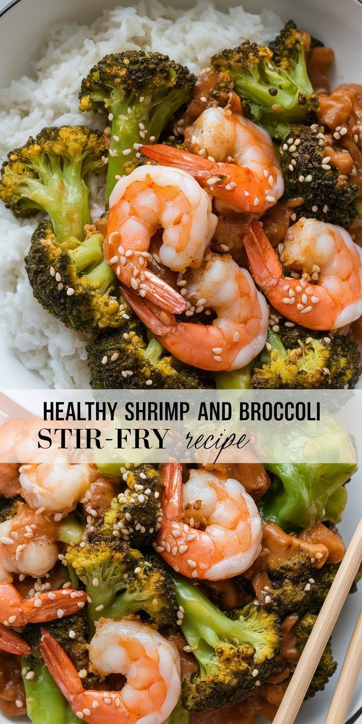 shrimp and broccoli stir fry with rice in a bowl