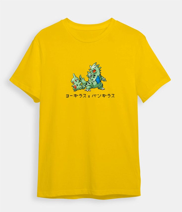 Beware of Larvitar's cute appearance, he will quickly become a huge and powerful Tyranitar. This Pokemon t-shirt is available for men and women Several sizes available for kids and adults and can be worn by both men and women. Japanese Kanji: Larvitar x Tyranitar This crew neck t-shirt from Retro-Worlds has an adaptable design and hides a whole host of benefits. Our pure 100% cotton t-shirt has a simple style and is luxuriously soft. Enjoy high-quality design and printing. Regular fit Short set- Unisex Character Print T-shirt For Fan Merchandise, Yellow T-shirt With Character Print, Yellow Graphic Tee With Character Print, Yellow Crew Neck T-shirt With Cartoon Print, Yellow Funny Print T-shirt, Yellow T-shirt With Funny Print, Funny Unisex Cartoon Print T-shirt, Funny Yellow Pre-shrunk T-shirt, Graphic Tee With Cartoon Print For All Genders