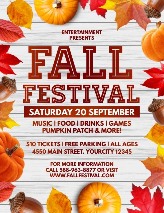 fall festival flyer with pumpkins and leaves