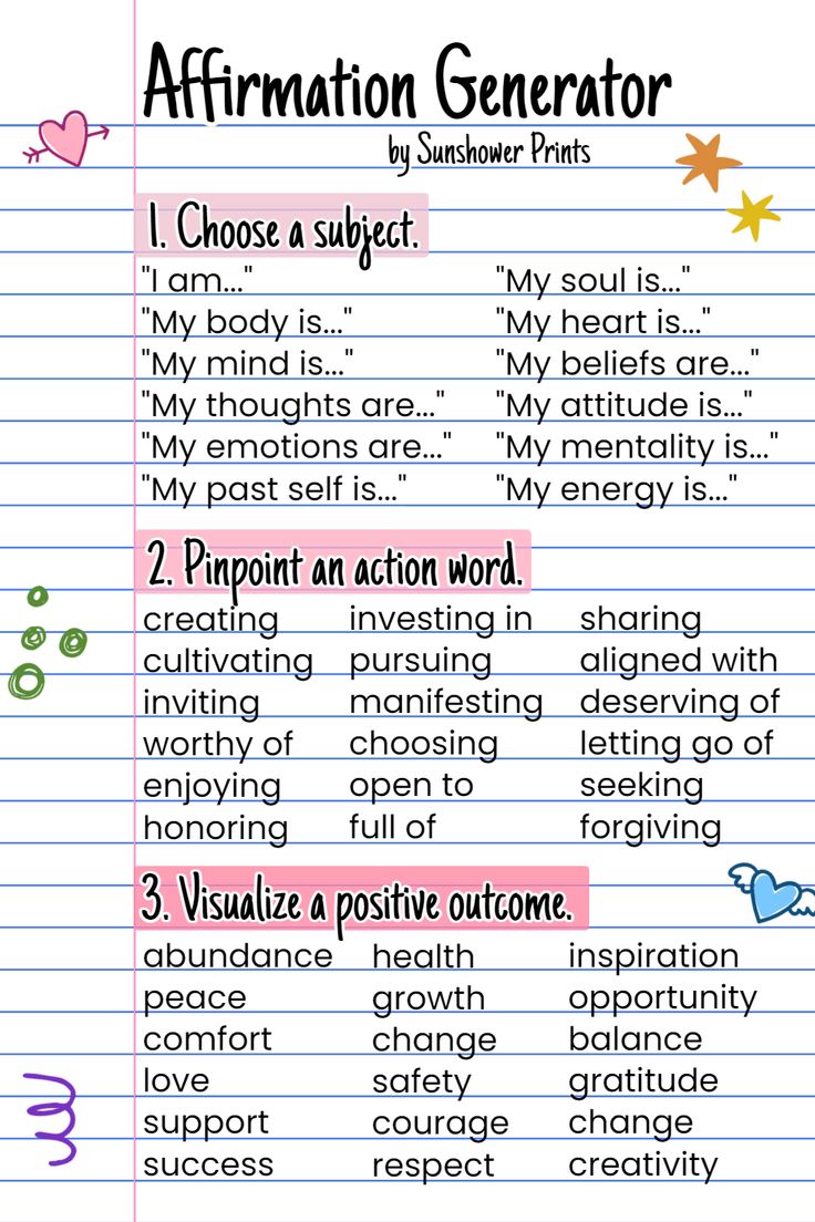 an affirmation generator for students to use in their writing and speaking skills, including