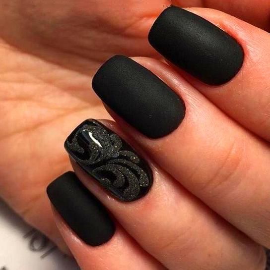 60  Trendy Matte Black Nails Designs Inspirations For Ladies These trendy Nails ideas would gain you amazing compliments. Check out our gallery for more ideas these are trendy this year. Black Gel Nails, Black Nails With Glitter, Black Coffin Nails, Coffin Nails Matte, Matte Black Nails, Black Acrylic Nails, Black Nail Art, Black Nail Polish, Short Coffin Nails