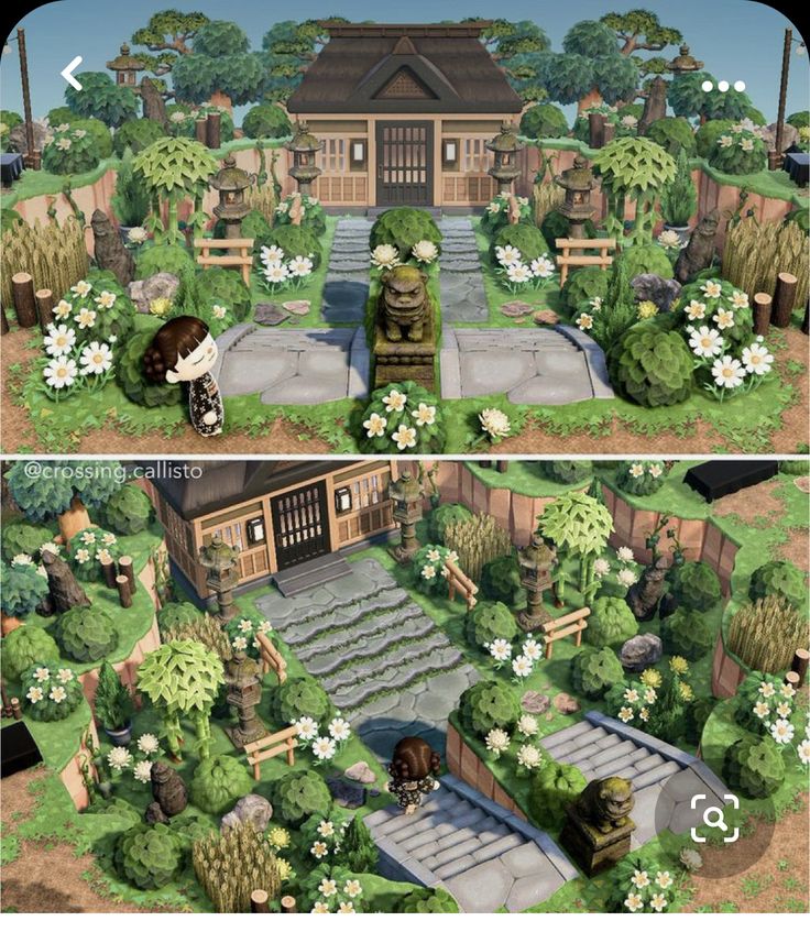 two pictures of the same house in animal crossing