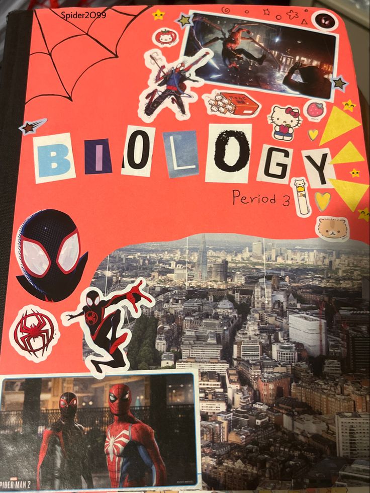 a spiderman themed book with stickers on it