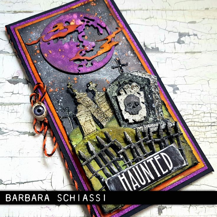 a halloween card with an image of a graveyard on it and the words, barbara schlessi