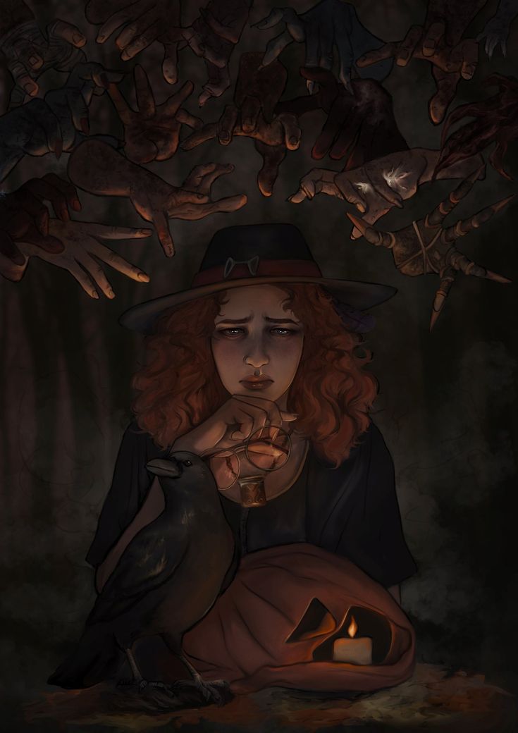 a painting of a girl dressed as a witch