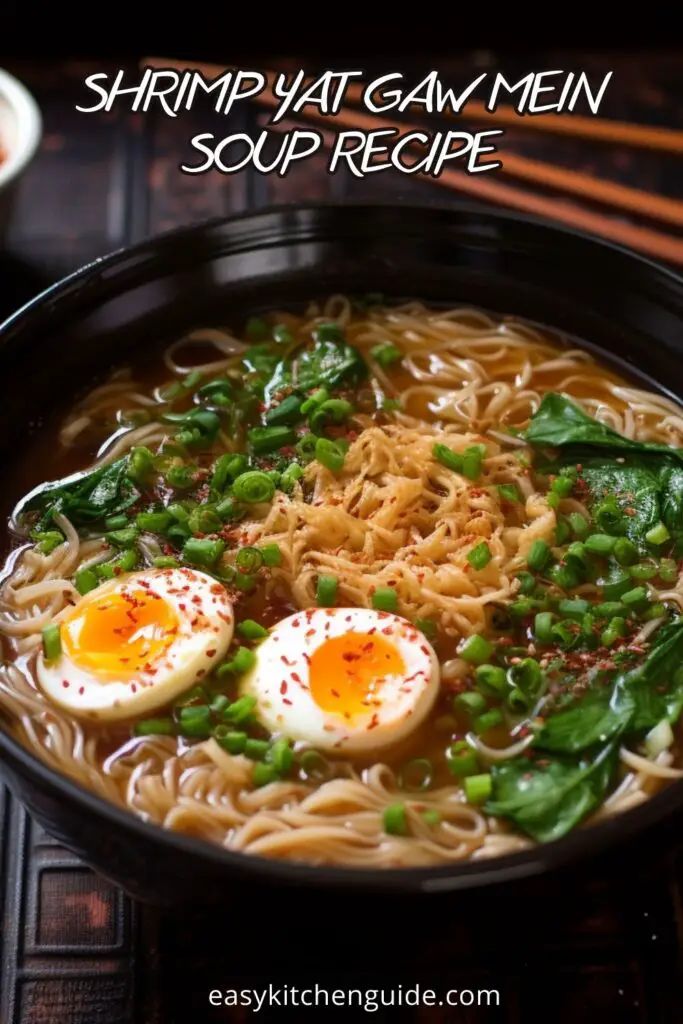 a bowl of ramen with noodles, eggs and greens in it on a wooden table