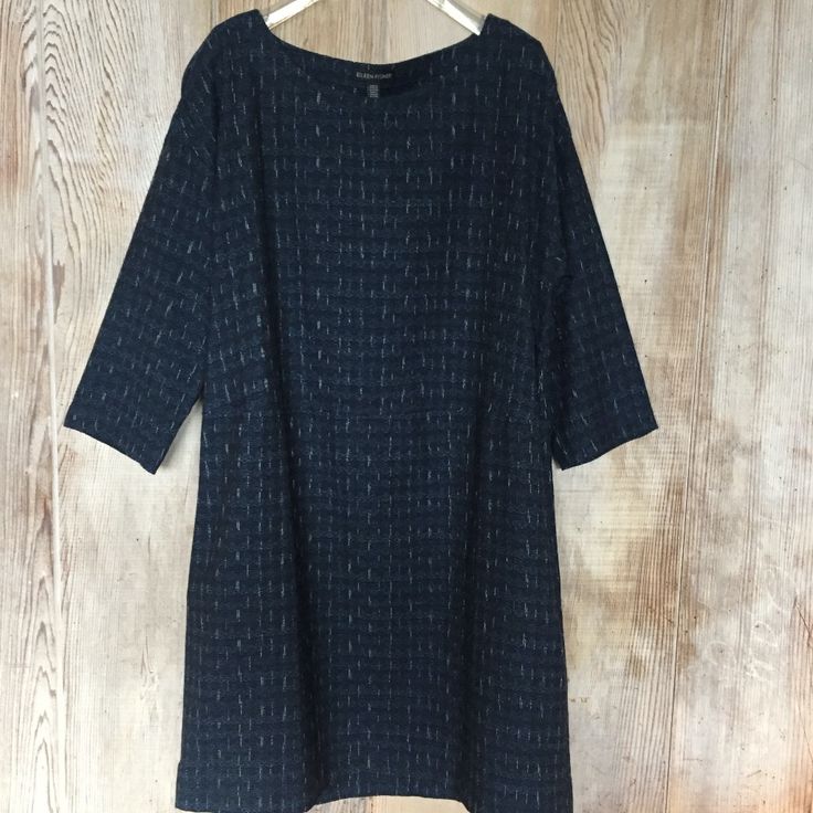 100% Organic Cotton Jacquard, 3/4 Sleeve In Excellent Condition, No Issues Machine Wash Linen Stripe Dress, Straight Maxi Skirt, Long Black Maxi Dress, Long Sleeve Jersey Dress, Eileen Fisher Dress, Grey Long Sleeve Dress, Handkerchief Hem Dress, Tie Waist Shirt, Silky Shirt