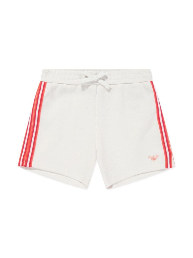 white/orange cotton interwoven design elasticated drawstring waistband stripe detailing embroidered logo to the front thigh-length Erica Mena, Armani Kids, Shorts White, Women's Shapewear, Kids Pants, Hermes Bag, Casual Girl, Drawstring Waistband, Short Girls