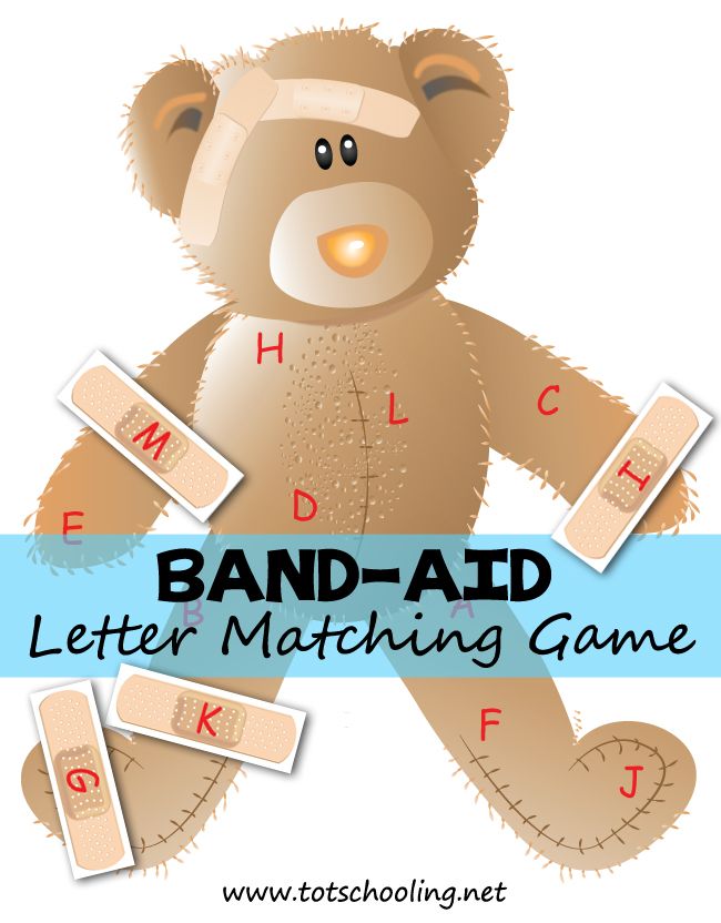 a teddy bear with the words band - aid and matching game in front of it