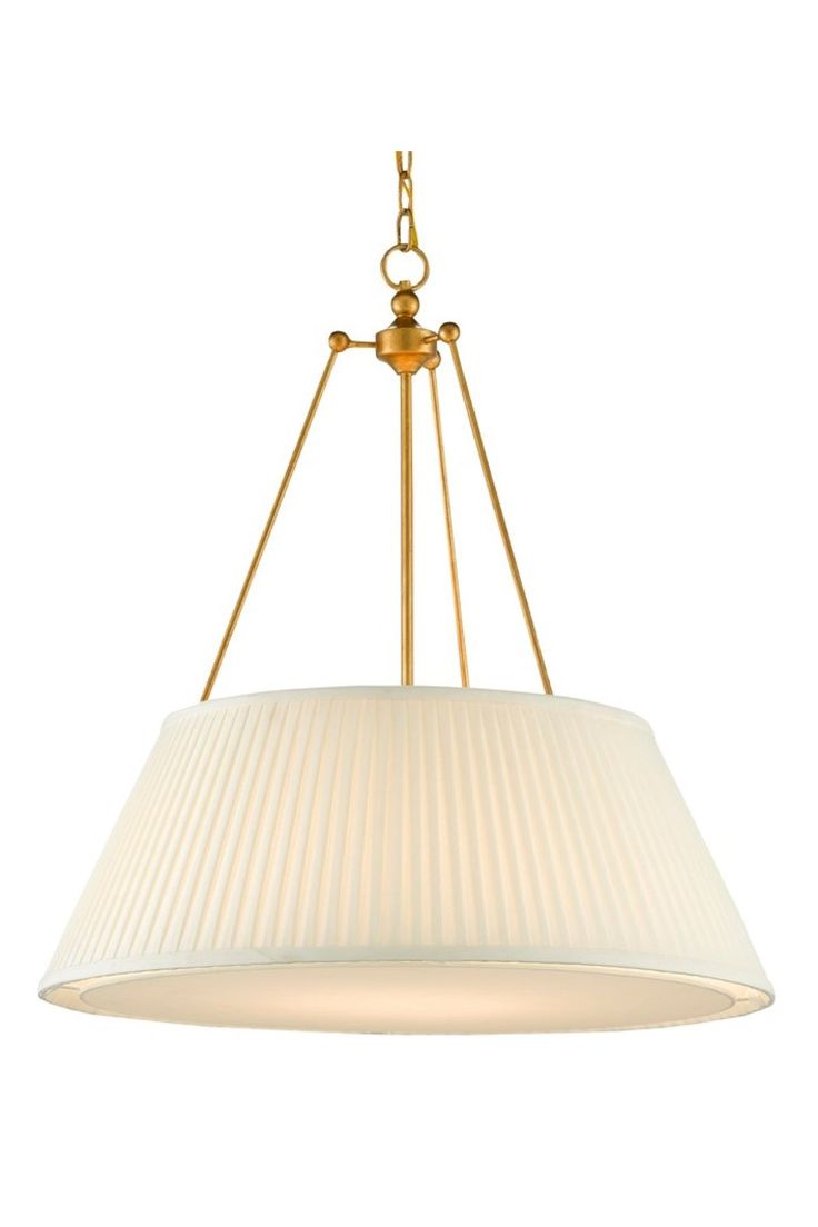 a light fixture with a white shade hanging from it's center point on an isolated ceiling