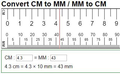 a ruler with the words convert cm to mm to cm