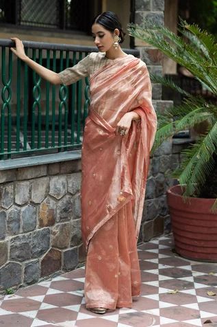 Shop for Deepthee Pink Tissue Silk Floral Embroidered Saree With Blouse for Women Online at Aza Fashions Pink Tissue Silk Saree, Pink Tissue Saree, Embroidery Zardozi, Saree Hairstyles, Silver Blouse, Zardozi Work, Floral Saree, Saree Style, Tissue Saree