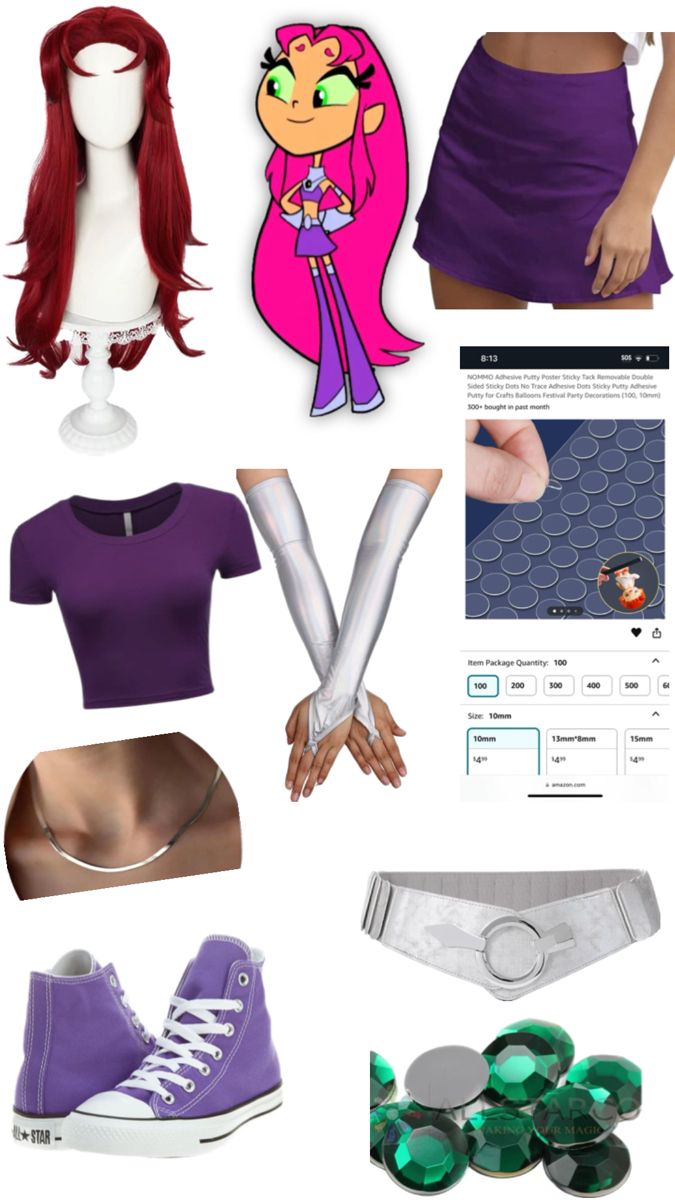 U can use the adhesive stickers to temporarily stick the gems onto the belt and arm sleeves Teen Titans Go Costume, Starfire Costume, Horror Halloween Costumes, Teen Halloween, Matching Halloween Costumes, Classy Halloween Costumes, Classic Halloween Costumes, Trio Halloween Costumes, Halloween Coustumes