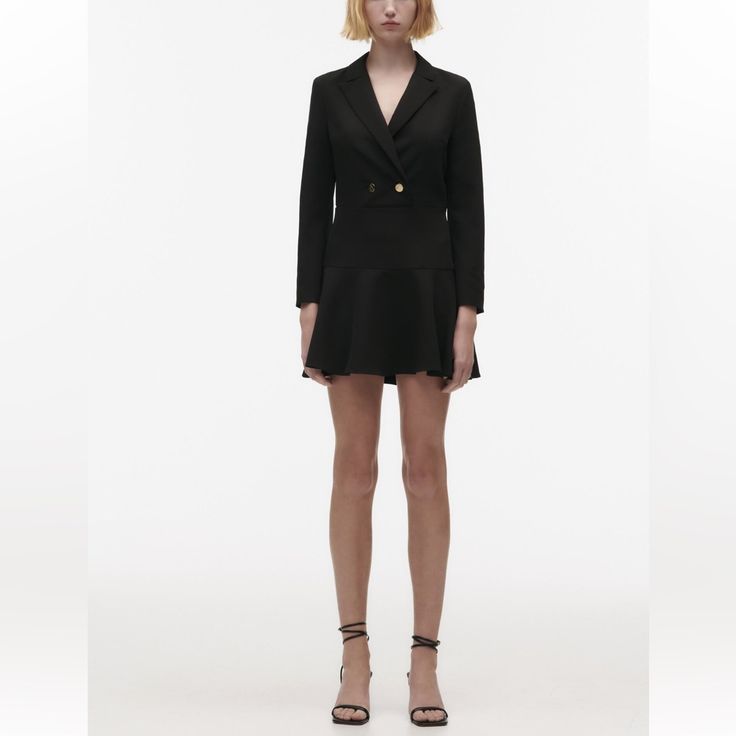 Genuine Zara New With Tag Material: Color: Black Long Sleeve Blazer Jumpsuit With Gold Button Details. Love Flared Hem. Look Chic & Professional At Same Time Blazer Dress For Party, Chic Long Sleeve Pantsuit With Double Button Closure, Chic Button-up Party Bottoms, Fitted Long Sleeve Pantsuit With Button Closure, Fitted Black Blazer Dress With Button Closure, Fitted Black Single-breasted Pantsuit, Elegant Fitted Pantsuit With Button Closure, Elegant Buttoned Jumpsuits And Rompers For Party, Fitted Button-up Blazer Dress For Night Out